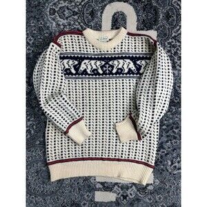 VTG  80s L.L.Bean Knit Sweater Heavy Size Large Wool All-Over Print Bears